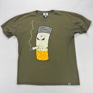 Kidrobot Graphic Tee Cigarette Beer Cartoon Smoking Is Bad Olive Green L